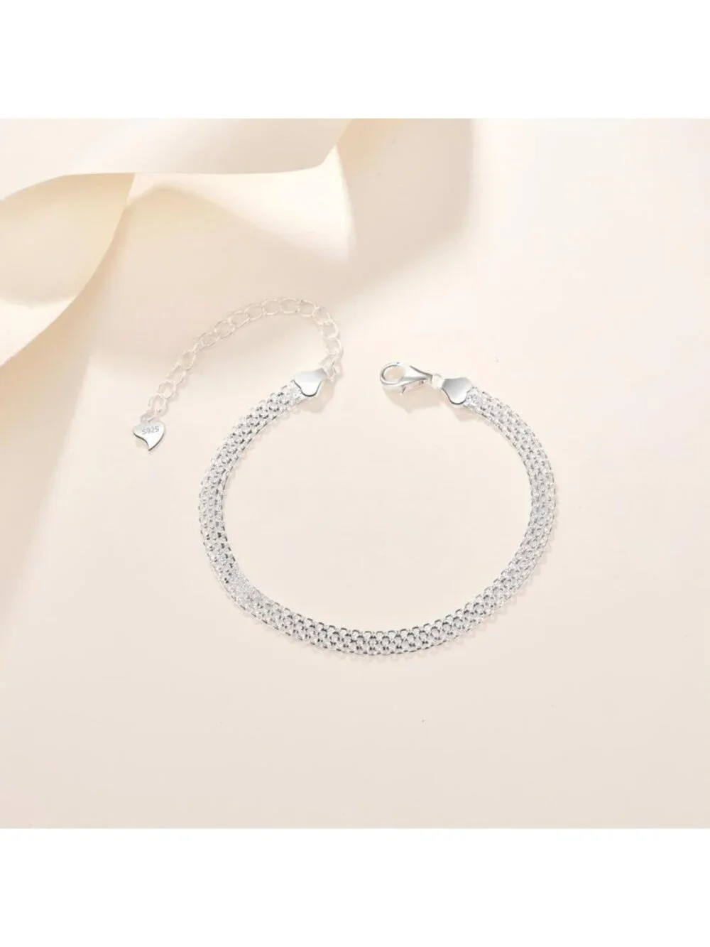 Elegant 925 Sterling Silver Mesh Chain Bracelet - Sparkling Embossed Jewelry for